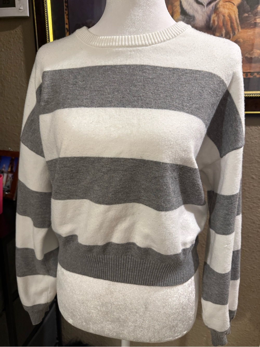Pink Republic Gray & White Striped Crewneck Sweater - Men